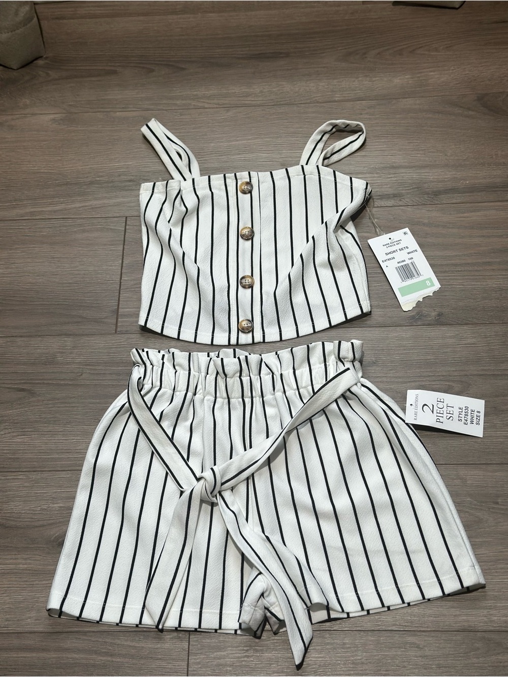 Rare Editions White and Black Striped 2-Piece Girls Set